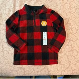 Jumping Beans Fleece 1/4 Zip Pullover Buffalo Plaid Red Black Jacket NEW 24 mos